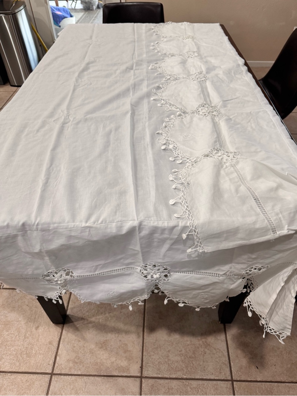 King Bed Skirt White Crochet Lace Embroidered Boho Cottagecore 14” Drop